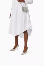 JIMMY CHOOSE Love 65
Metallic Silver Glitter Fabric Pumps with Ivory Tulle Overlay