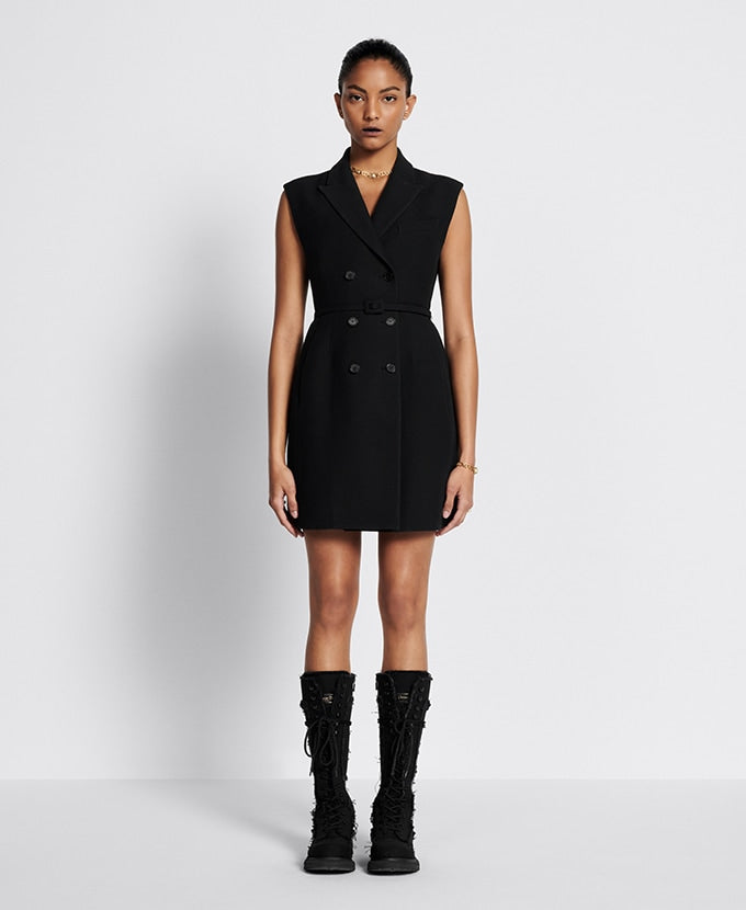 DIOR Short Blazer Dress Black Wool Silk