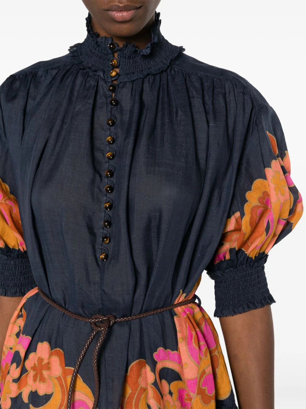 ZIMMERMANN Acadian Lantern Mini Dress in Navy Paisley