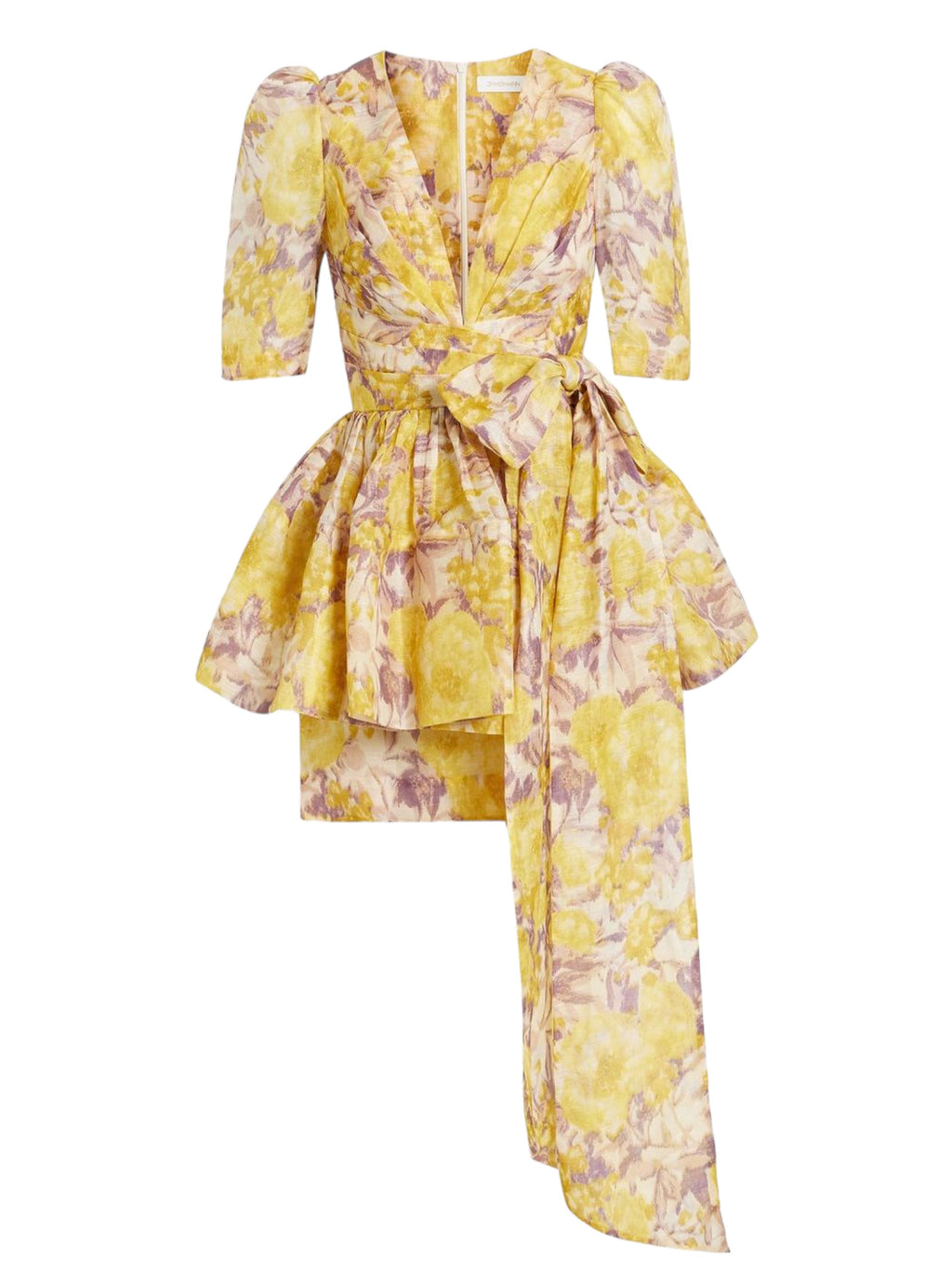 ZIMMERMANN Bow-detailed floral-print linen and silk-blend mini dress