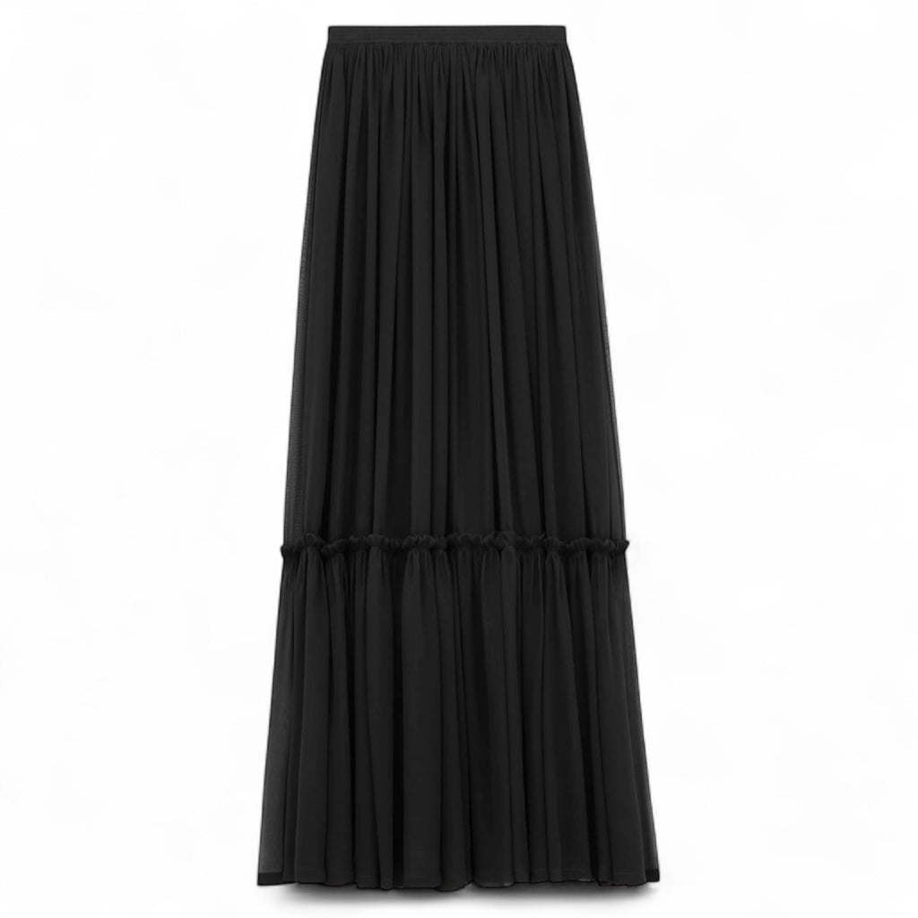 SAINT LAURENT RUFFLED SKIRT IN SILK CREPE MUSLIN