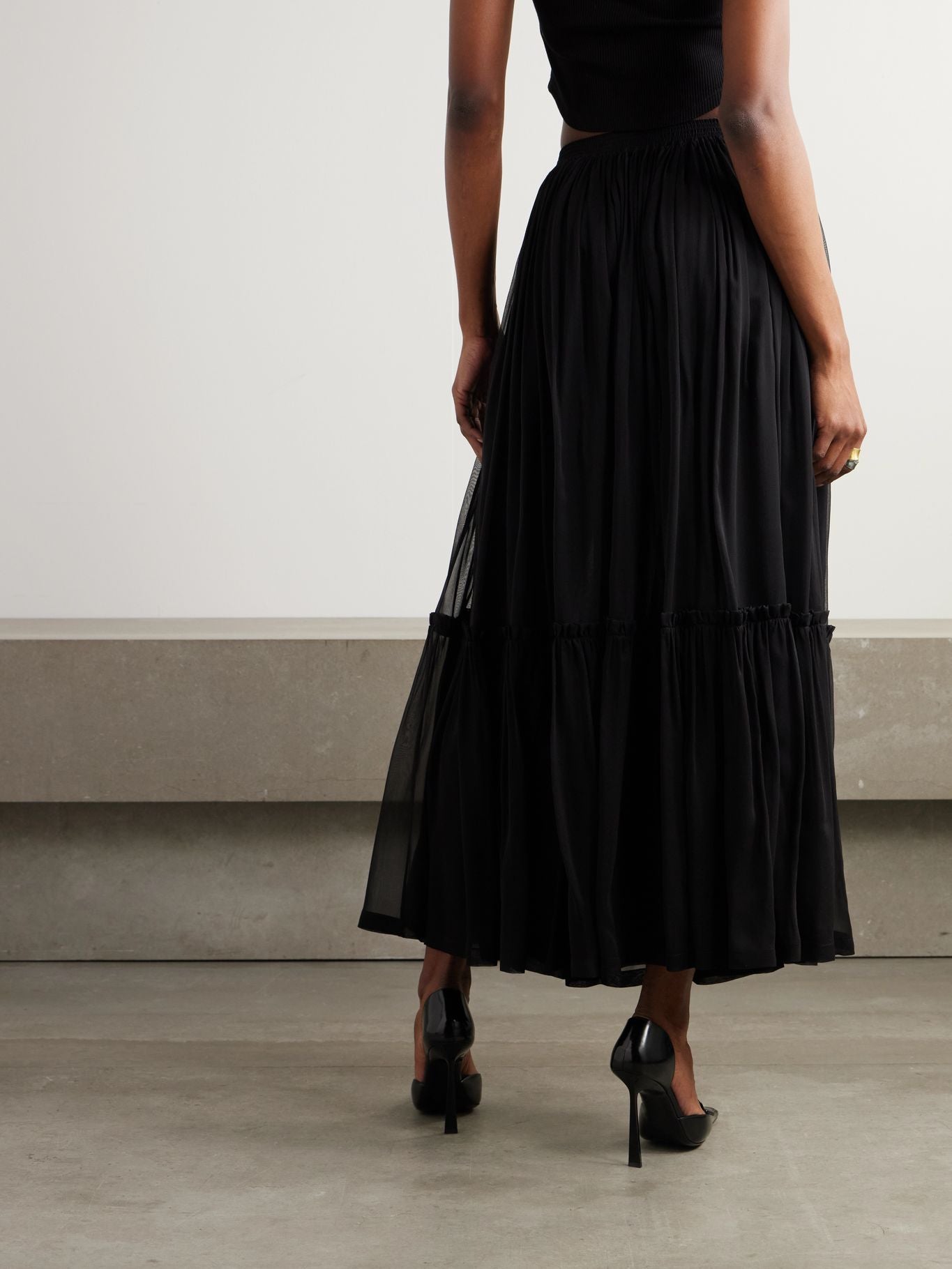 SAINT LAURENT Ruffled Skirt in Silk Crêpe Muslin