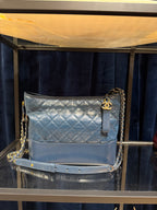 CHANEL Patent Goatskin Quilted Medium Gabrielle Hobo Blue