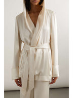 SAINT LAURENT Belted hooded satin-crepe jacket