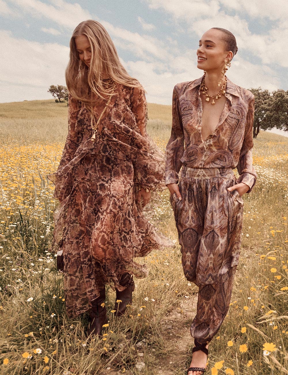 Zimmermann Hypnotic Satin Shirt — Denim Paisley