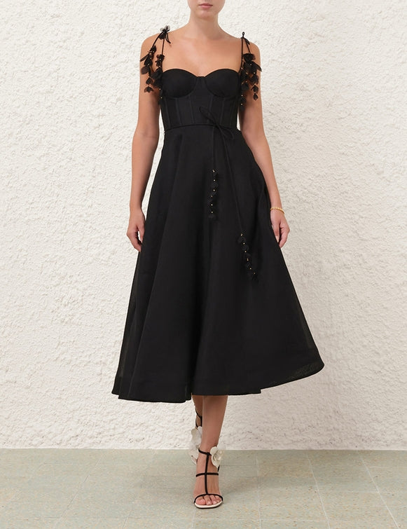 ZIMMERMANN Natura Midi Corset Dress in Black