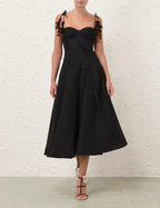 ZIMMERMANN Natura Midi Corset Dress in Black