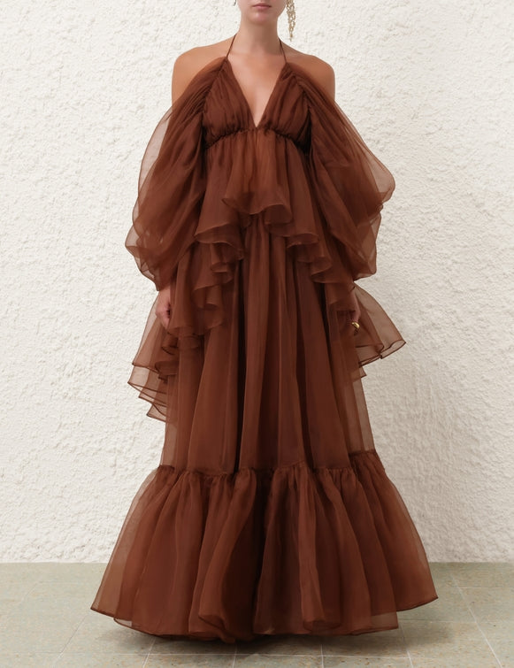 ZIMMERMANN Natura Gathered Skirt in Toffee
