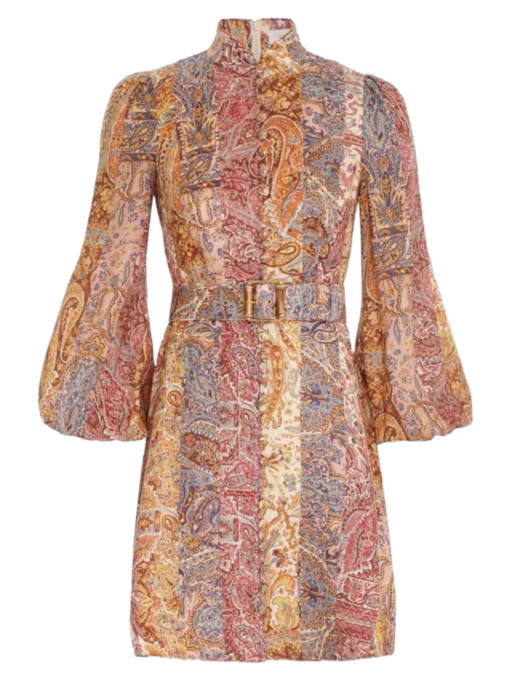 ZIMMERMANN Multicolored belted linen mini dress