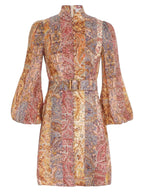 ZIMMERMANN Multicolored belted linen mini dress