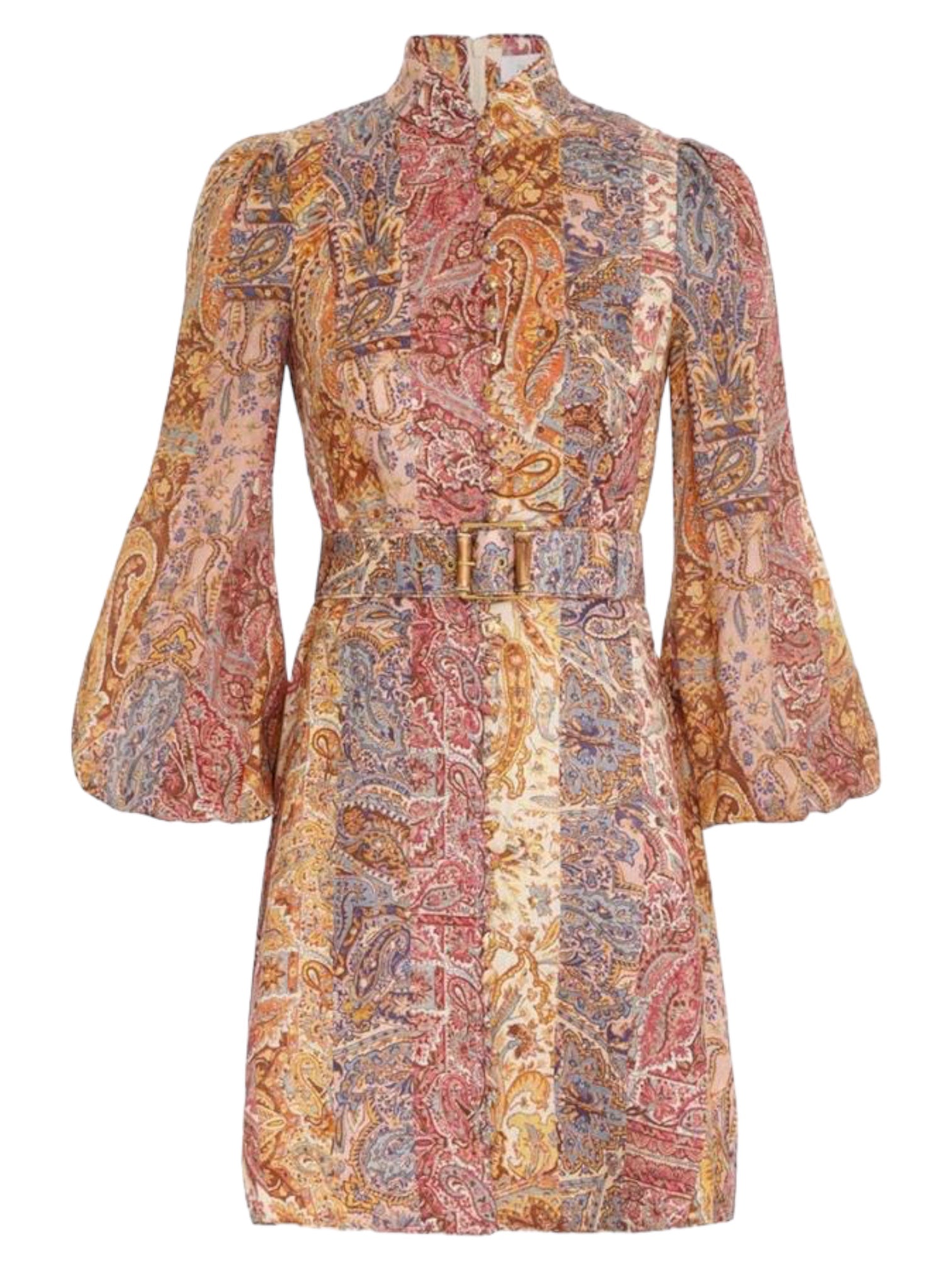 ZIMMERMANN Multicolored belted linen mini dress