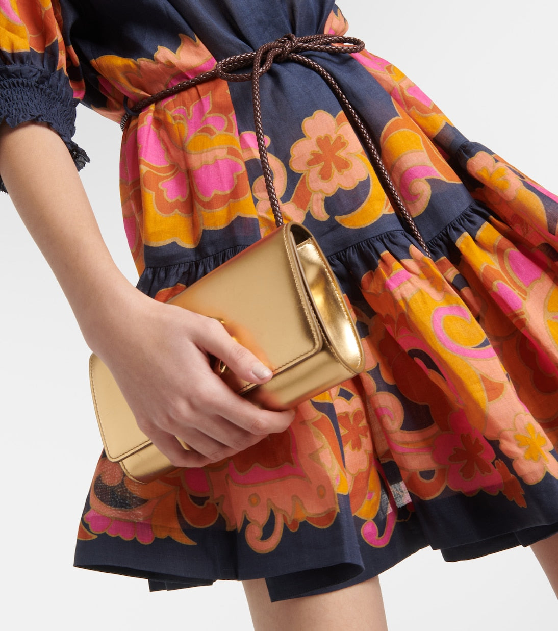 ZIMMERMANN Acadian Lantern Mini Dress in Navy Paisley