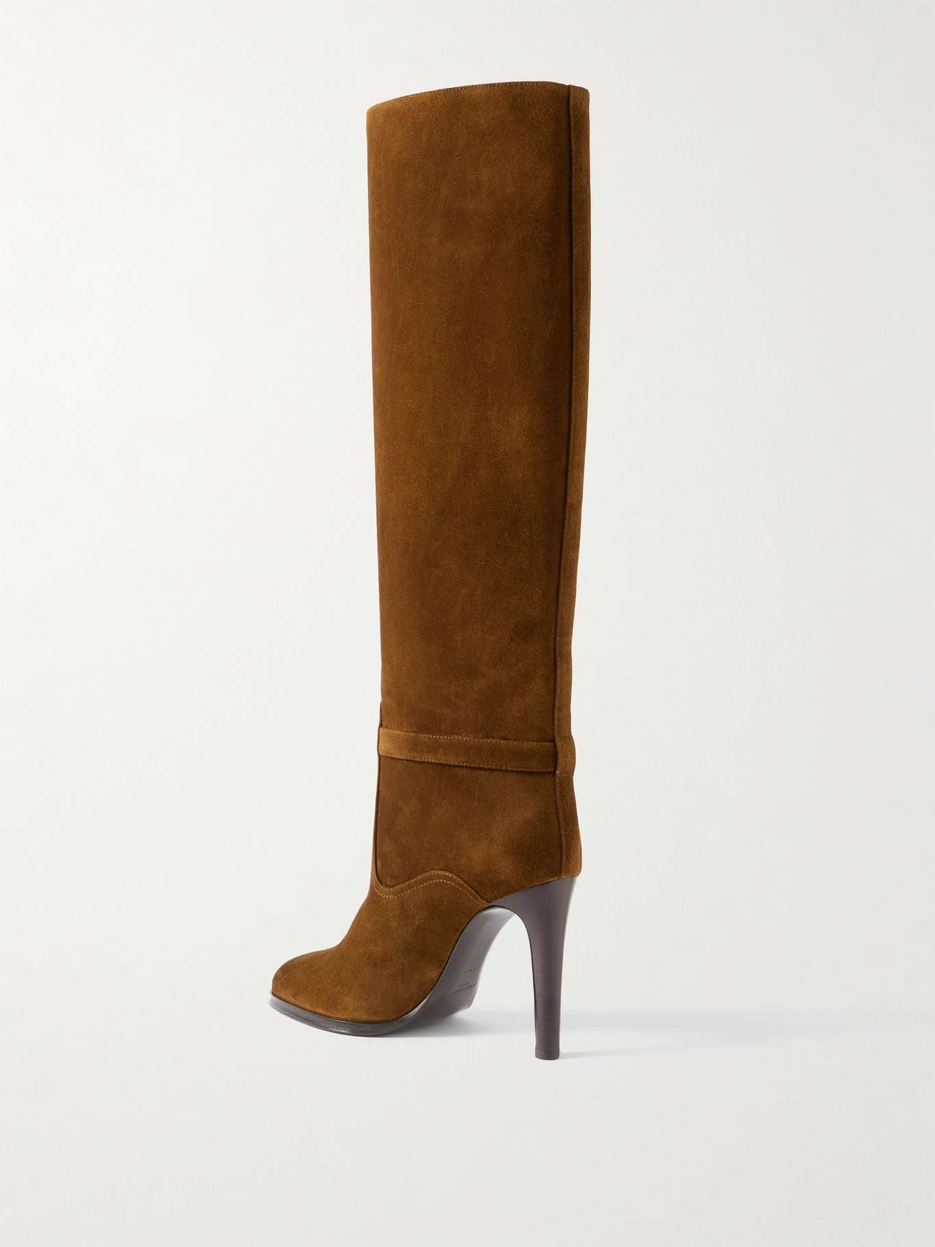 SAINT LAURENT Diane Logo-Embellished Suede Knee Boots – Dark Brown