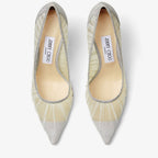 JIMMY CHOOSE Love 65
Metallic Silver Glitter Fabric Pumps with Ivory Tulle Overlay