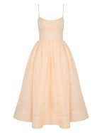 ZIMMERMANN Natura Ruched Midi Dress in Light Peach