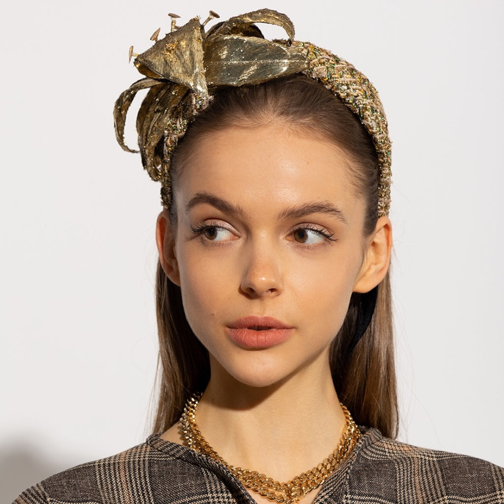 GUCCI Metallic Floral Statement Headband