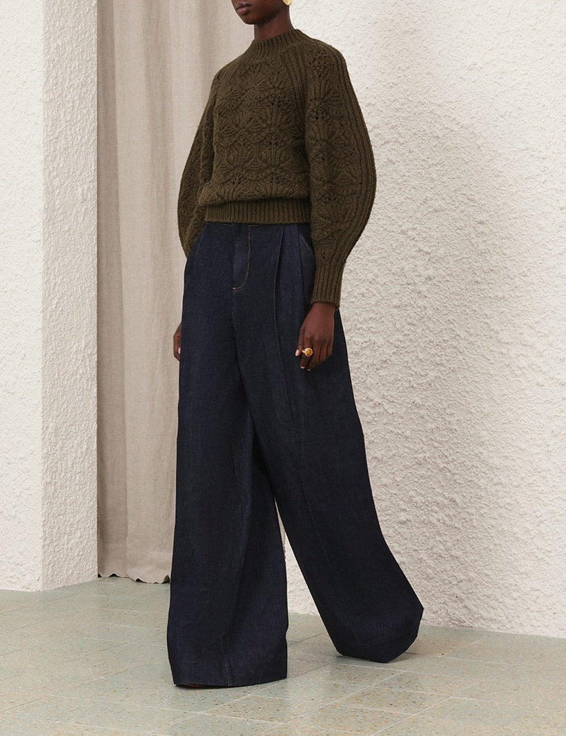 ZIMMERMANN Hypnotic Cable Knit Sweater – Olive