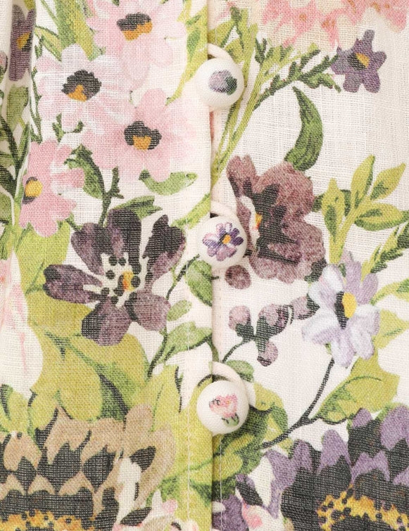 ZIMMERMANN Halliday Plunge Mini Dress in Cream Multi Floral