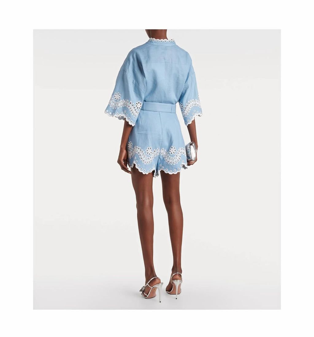 ZIMMERMANN

Junie Embroidered High-Rise Linen Shorts