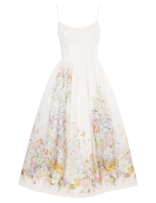 ZIMMERMANN Natura Ruched Midi Dress in Ivory