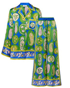 0108 ALÉMAIS

Printed Silk Satin Blouse & Wide-Leg Pants Set