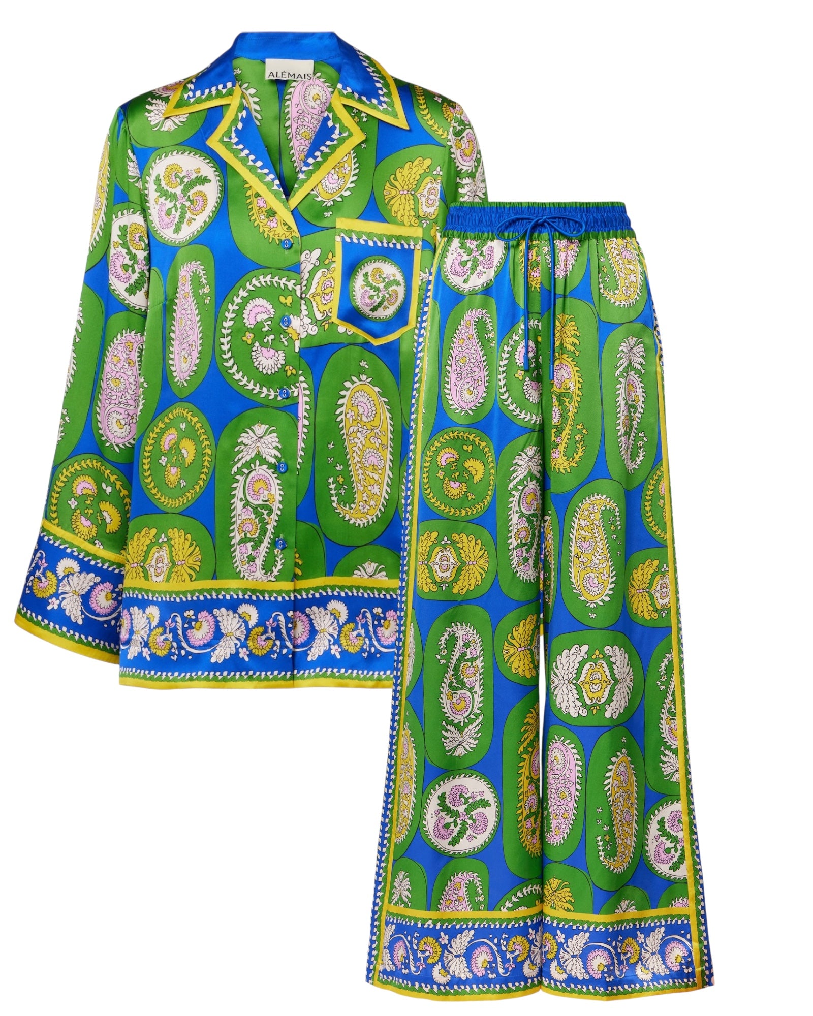 0108 ALÉMAIS

Printed Silk Satin Blouse & Wide-Leg Pants Set