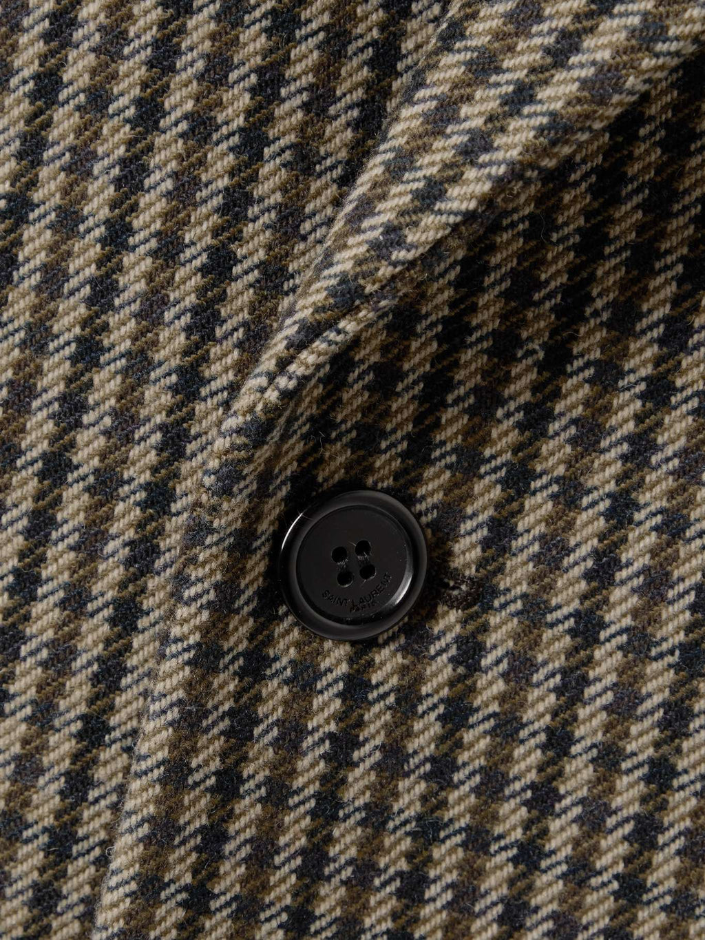 SAINT LAURENT Double-Breasted Checked Wool-Blend Blazer – Beige