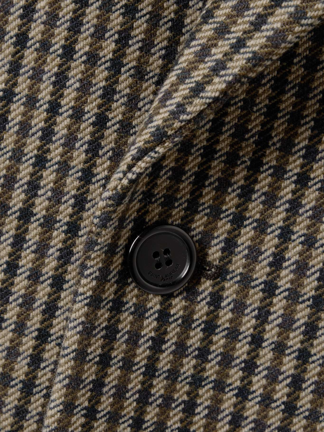 SAINT LAURENT Double-Breasted Checked Wool-Blend Blazer – Beige