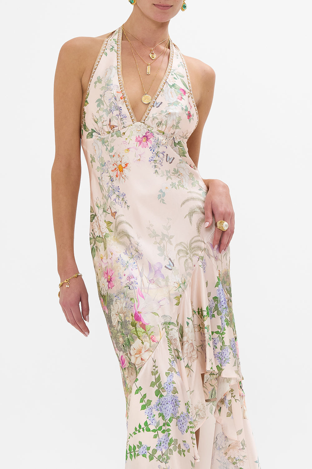 CAMILLA Bias Halter Dress With Ruffle Hem – Palacio Playground