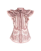 ZIMMERMANN
Crush Frilled Fitted Blouse – Pink Lace Print