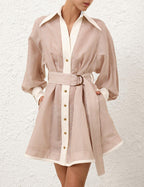 ZIMMERMANN Hypnotic Tuck Mini Dress – Tan Stripe