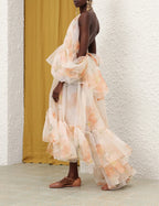 ZIMMERMANN Natura Gathered Midi Dress in Ivory Camellia