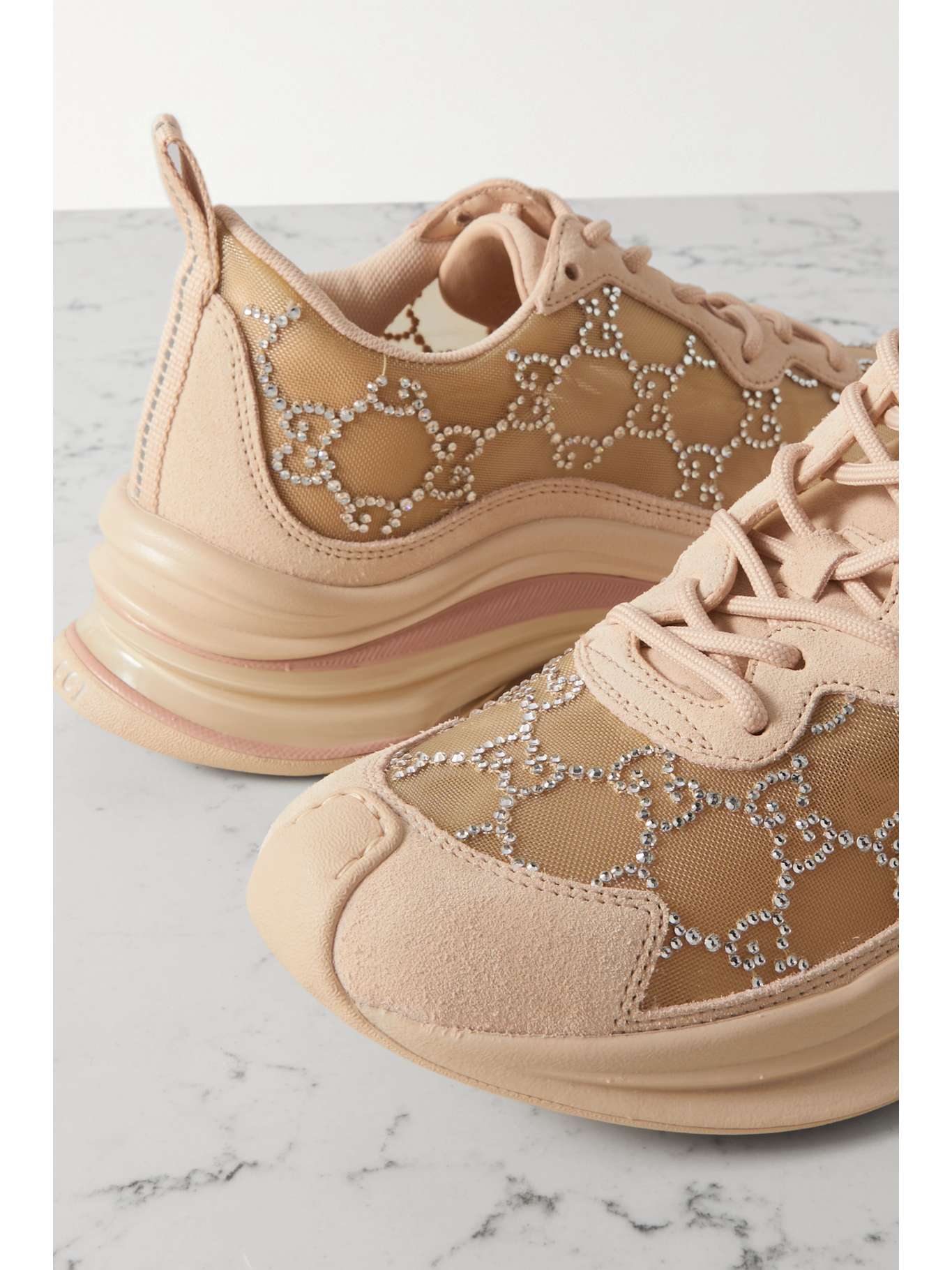 GUCCI
Run GG suede-trimmed crystal-embellished mesh sneakers