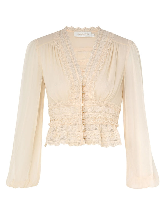 ZIMMERMANN Natura V Neck Button Bodice in Buff