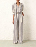 ZIMMERMANN Matchmaker Pin Tuck Pant in Blue/Cream Stripe