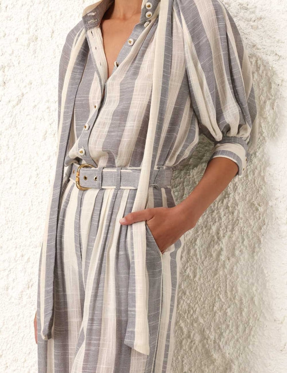 ZIMMERMANN Matchmaker Pin Tuck Pant in Blue/Cream Stripe