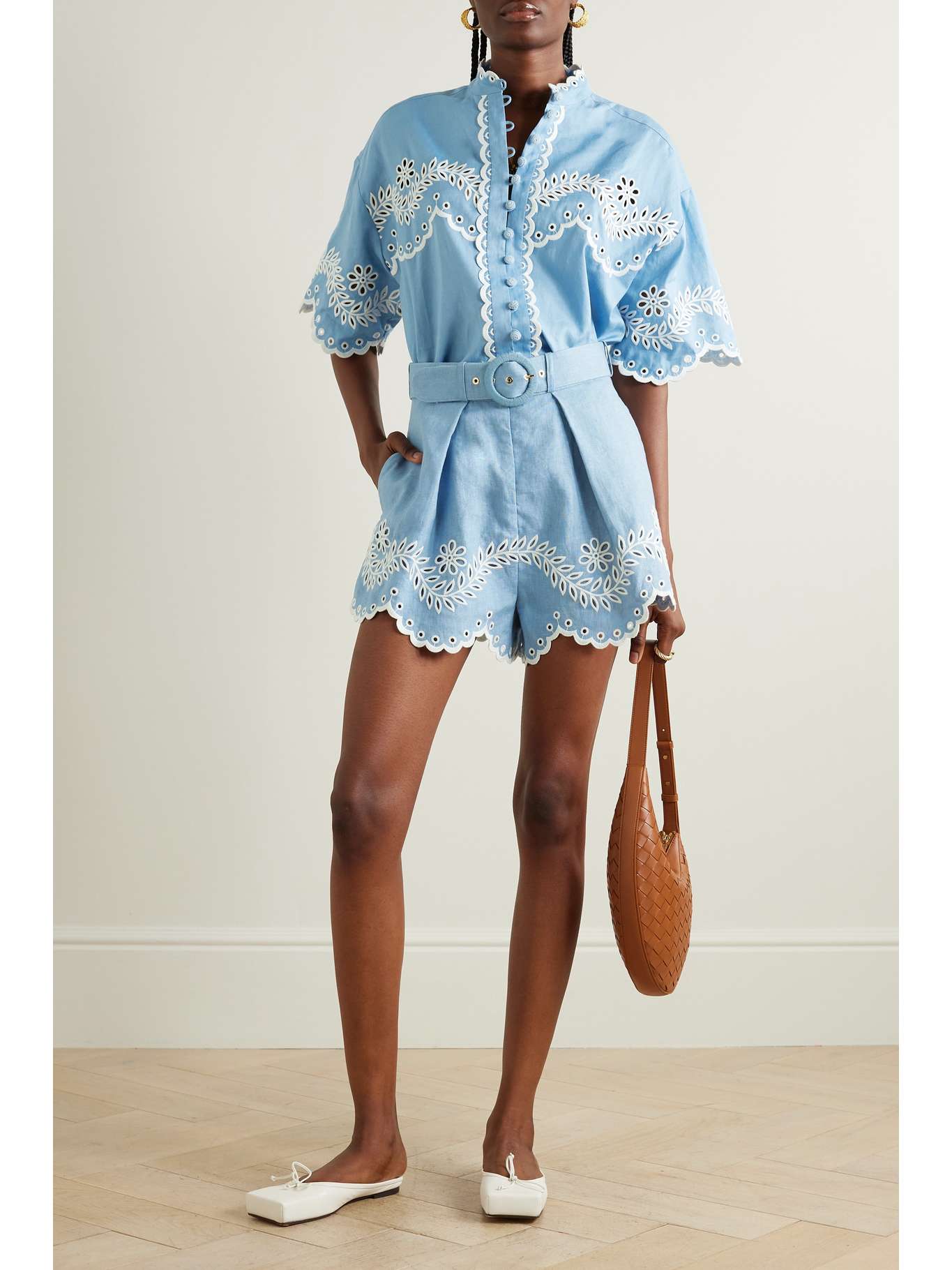 ZIMMERMANN

Junie Embroidered High-Rise Linen Shorts