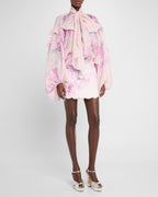 ZIMMERMANN
Crush Tie Neck Ruffle Blouse – Pink Floral