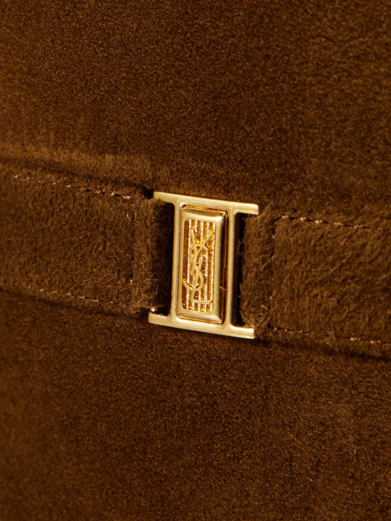 SAINT LAURENT Diane Logo-Embellished Suede Knee Boots – Dark Brown