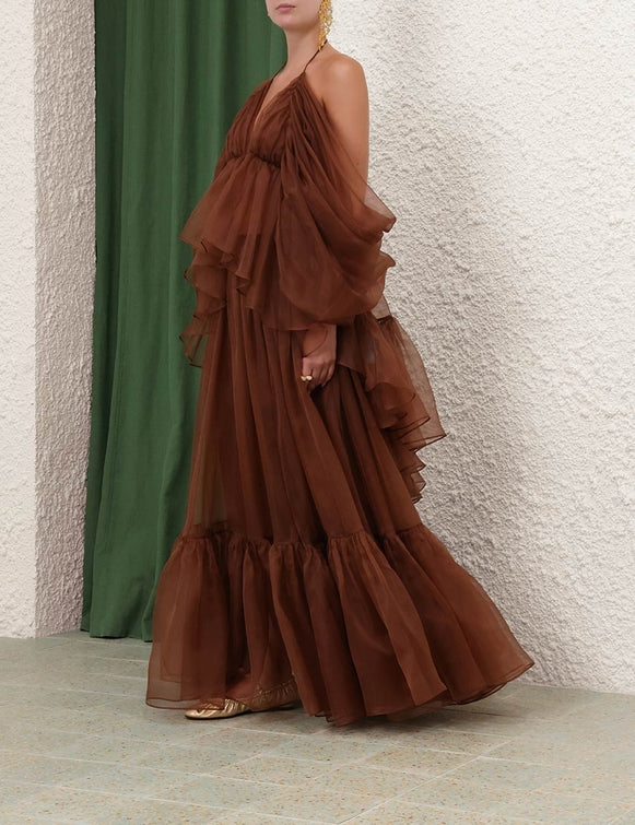 ZIMMERMANN Natura Gathered Skirt in Toffee