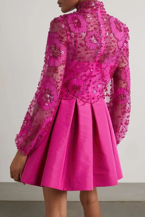 VALENTINO GARAVANI  
Embellished Tulle And Silk-Faille Mini Dress - Pink