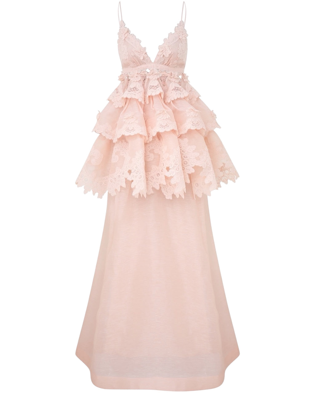 ZIMMERMANN
Crush Tiered Lace Maxi Dress – Pale Pink