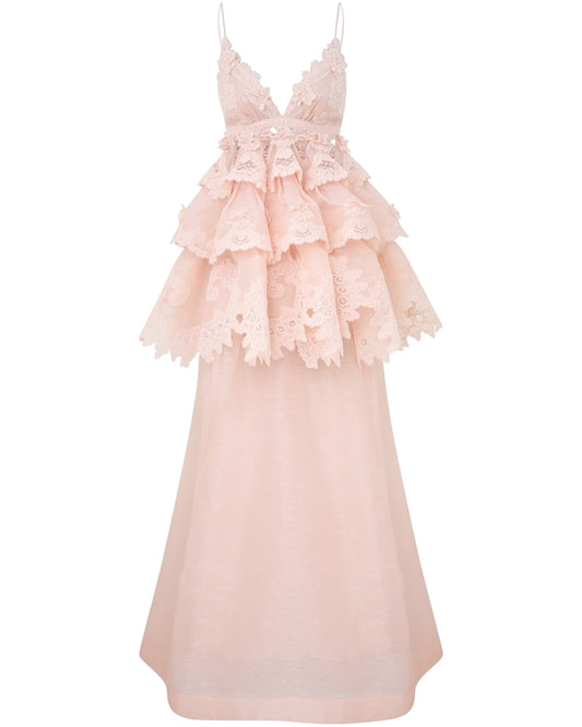 ZIMMERMANN



Crush Tiered Lace Maxi Dress – Pale Pink