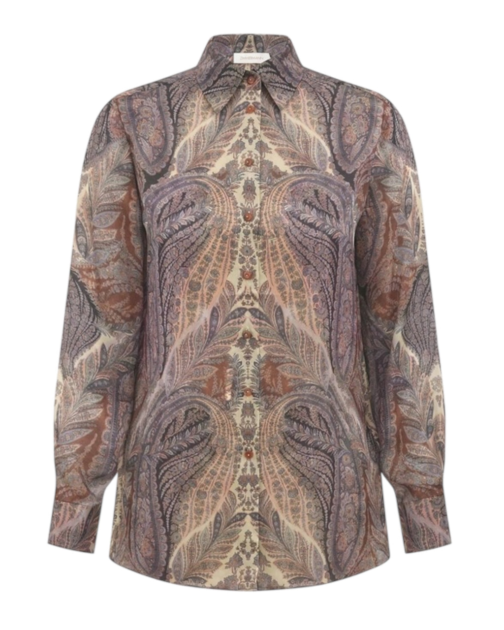 Zimmermann Hypnotic Satin Shirt — Denim Paisley