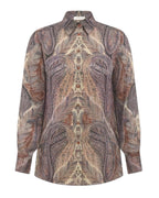 Zimmermann Hypnotic Satin Shirt — Denim Paisley