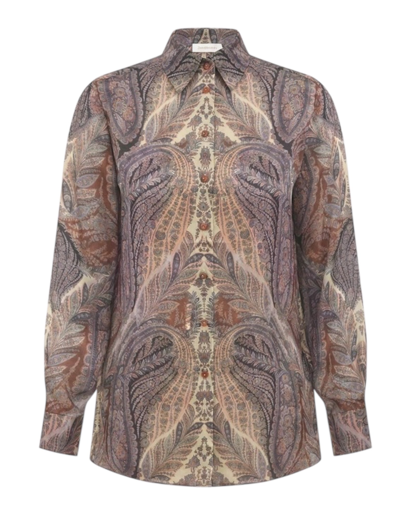 Zimmermann Hypnotic Satin Shirt — Denim Paisley