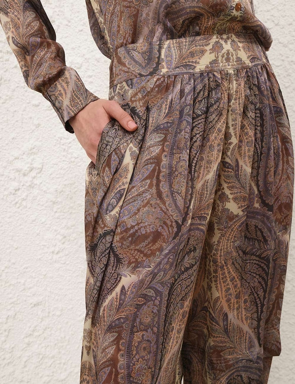 Zimmermann Hypnotic Silk Harem Pant — Denim Paisley