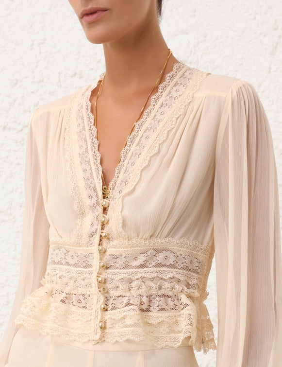 ZIMMERMANN Natura V Neck Button Bodice in Buff
