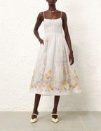 ZIMMERMANN Natura Ruched Midi Dress in Ivory