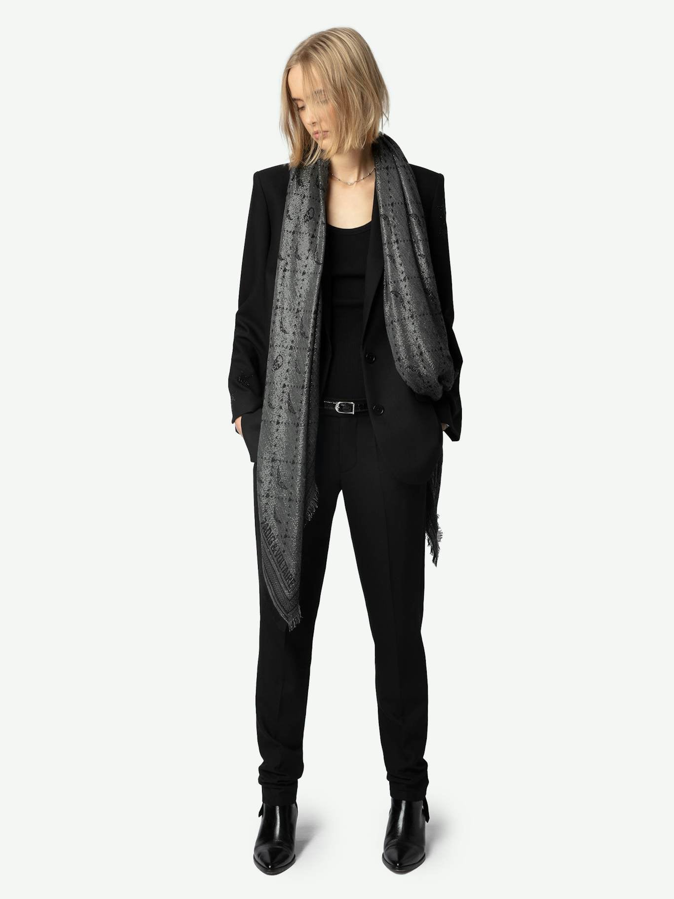 ZADIG & VOLTAIRE Glenn Metallic Monogram Scarf 135